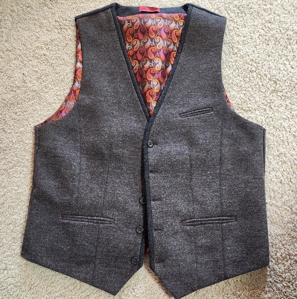 Visconti Gray Men's Tailored Vest with Paisley Lining